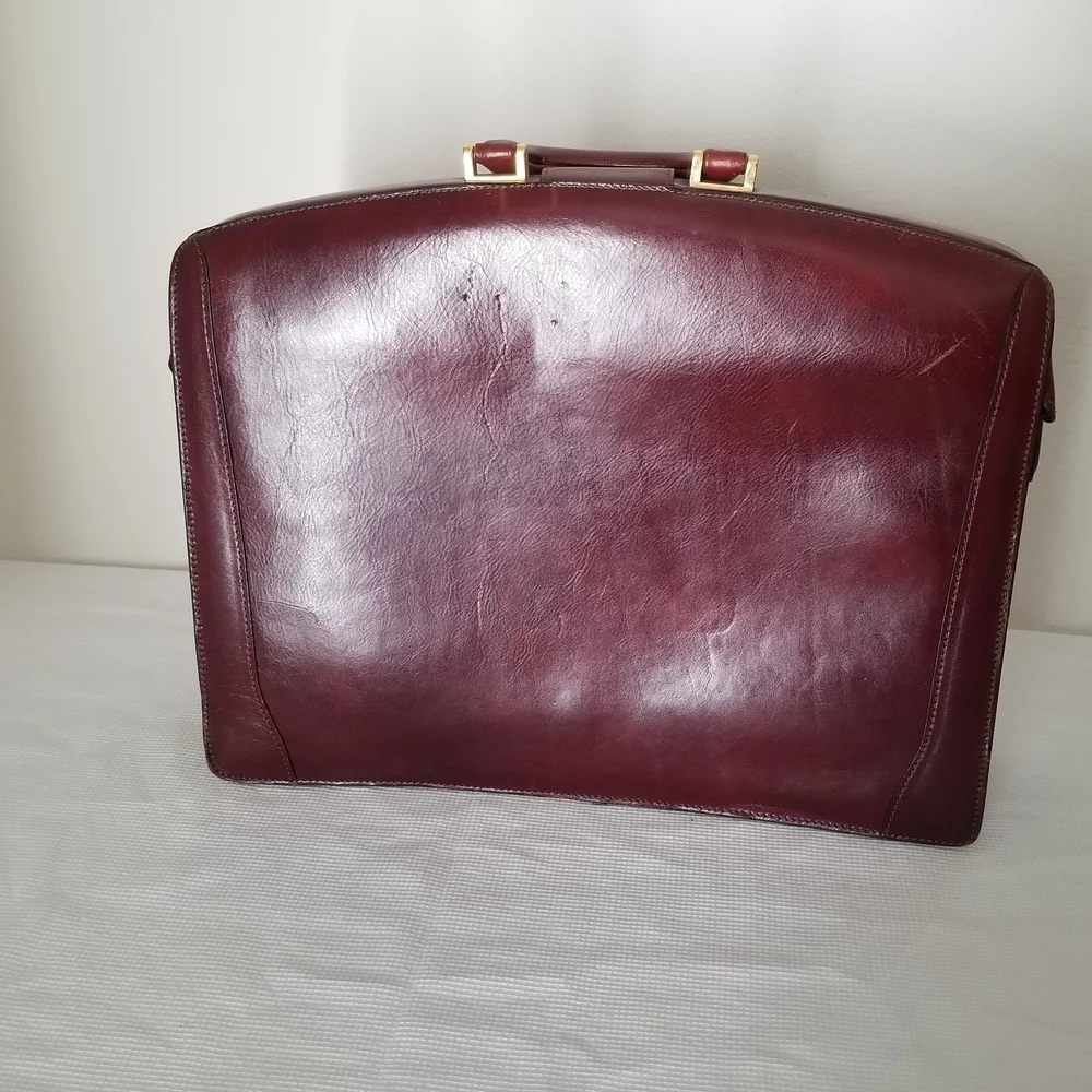 Bosca Maroon Leather Briefcase with Gold Accents